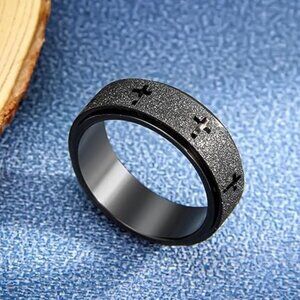 Anxiety Spinner Ring for Men - Stainless Steel Band Cross